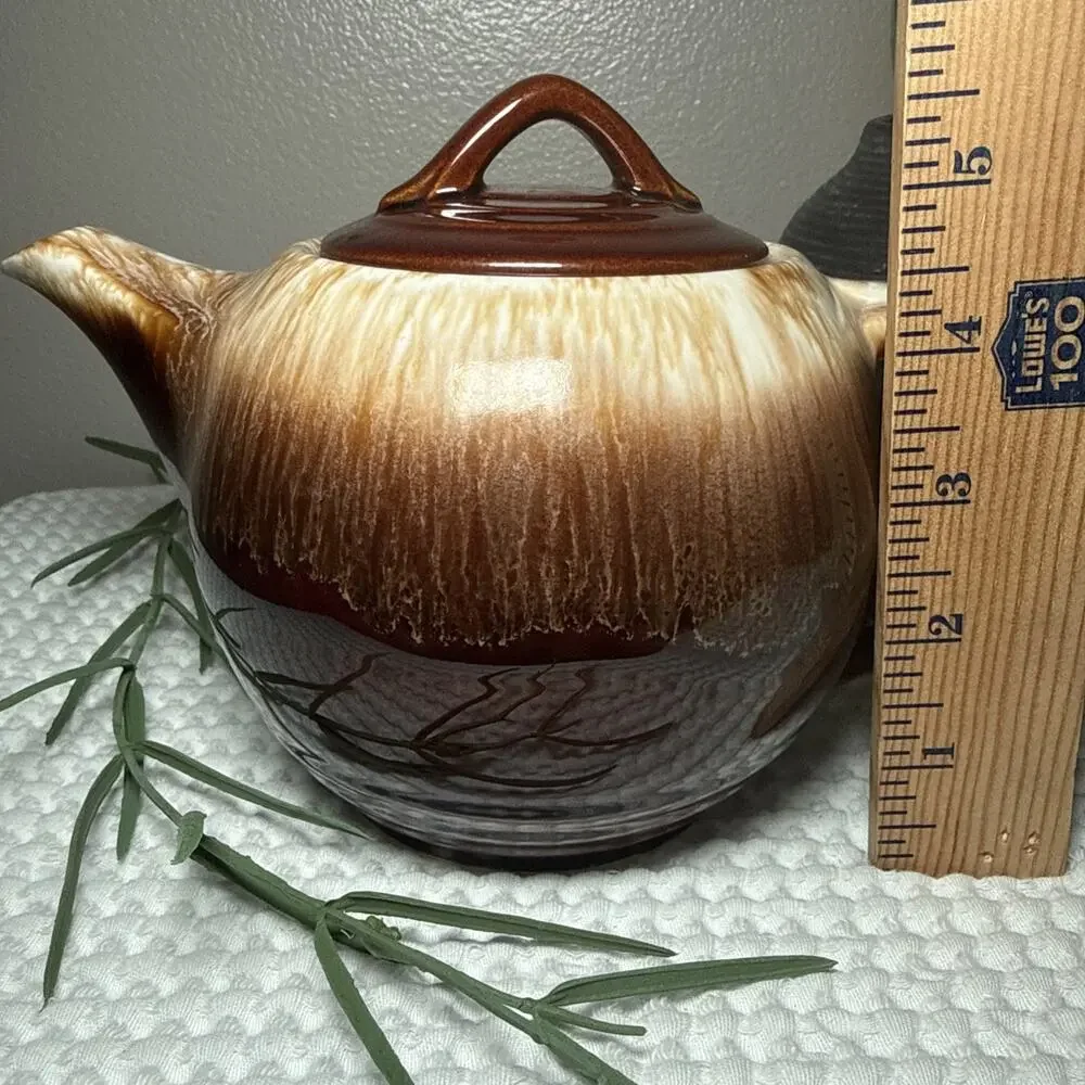 Vintage McCoy USA Pottery 140 Brown Drip Glaze Teapot Stoneware Rustic w Lid